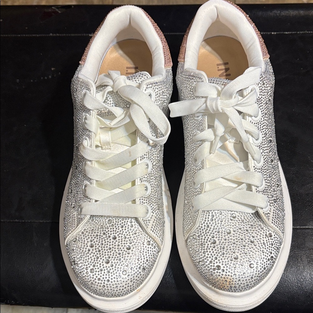 INC International Concepts Rhinestone Platform Sneakers 11 Silver Rose Gold